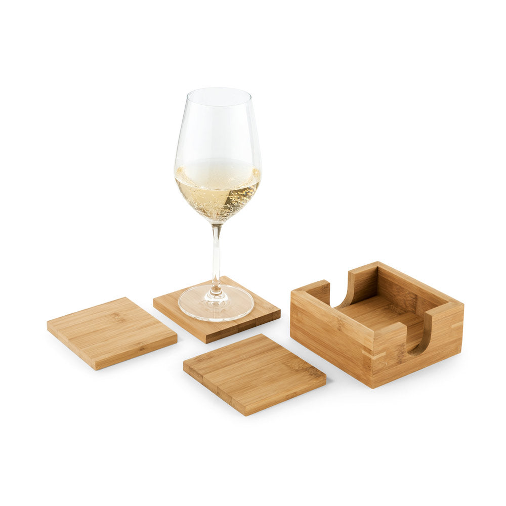 GAUTHIER - Porta Copo em Bambu - Kit com 4 e Suporte - Ref. 93967