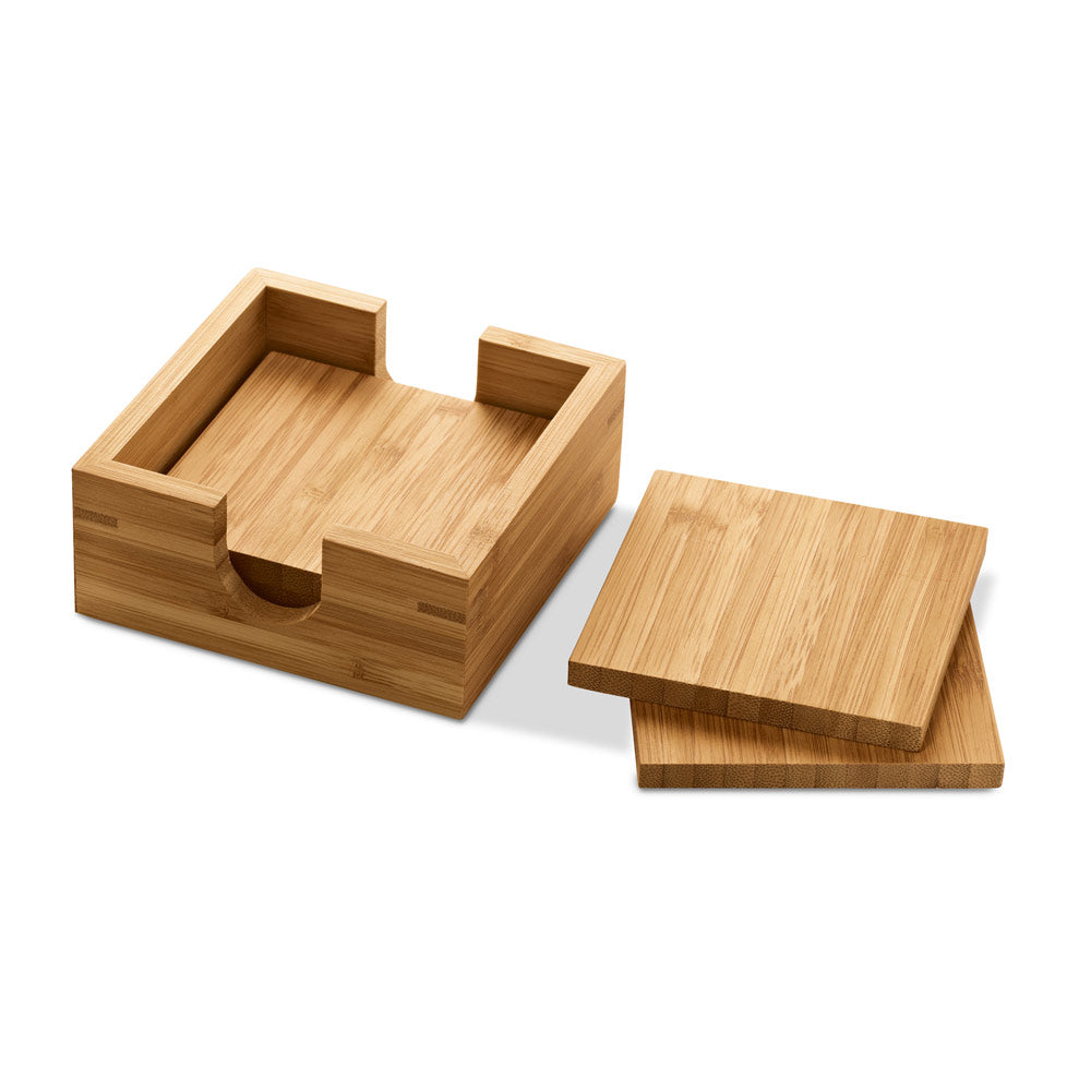 GAUTHIER - Porta Copo em Bambu - Kit com 4 e Suporte - Ref. 93967
