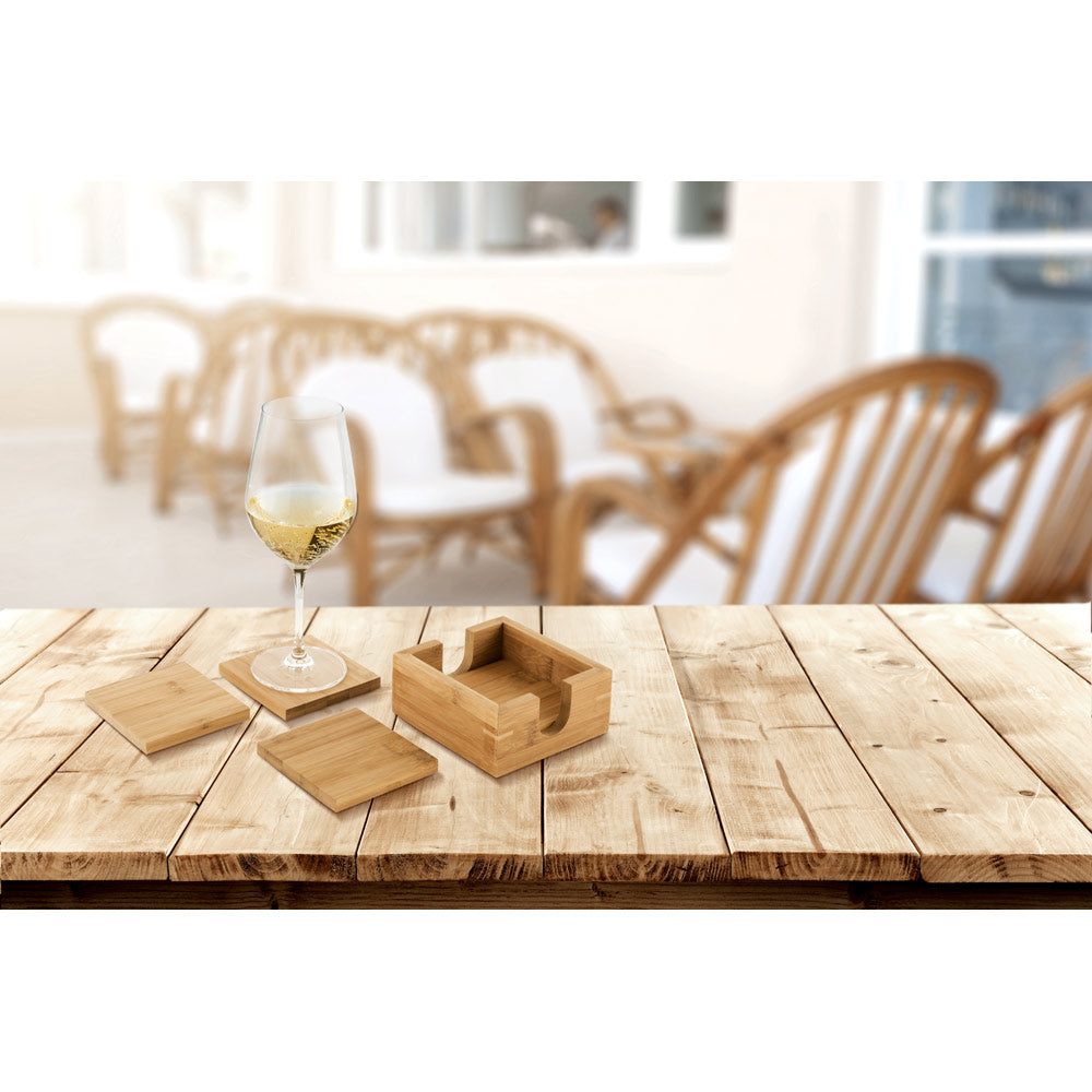 GAUTHIER - Porta Copo em Bambu - Kit com 4 e Suporte - Ref. 93967