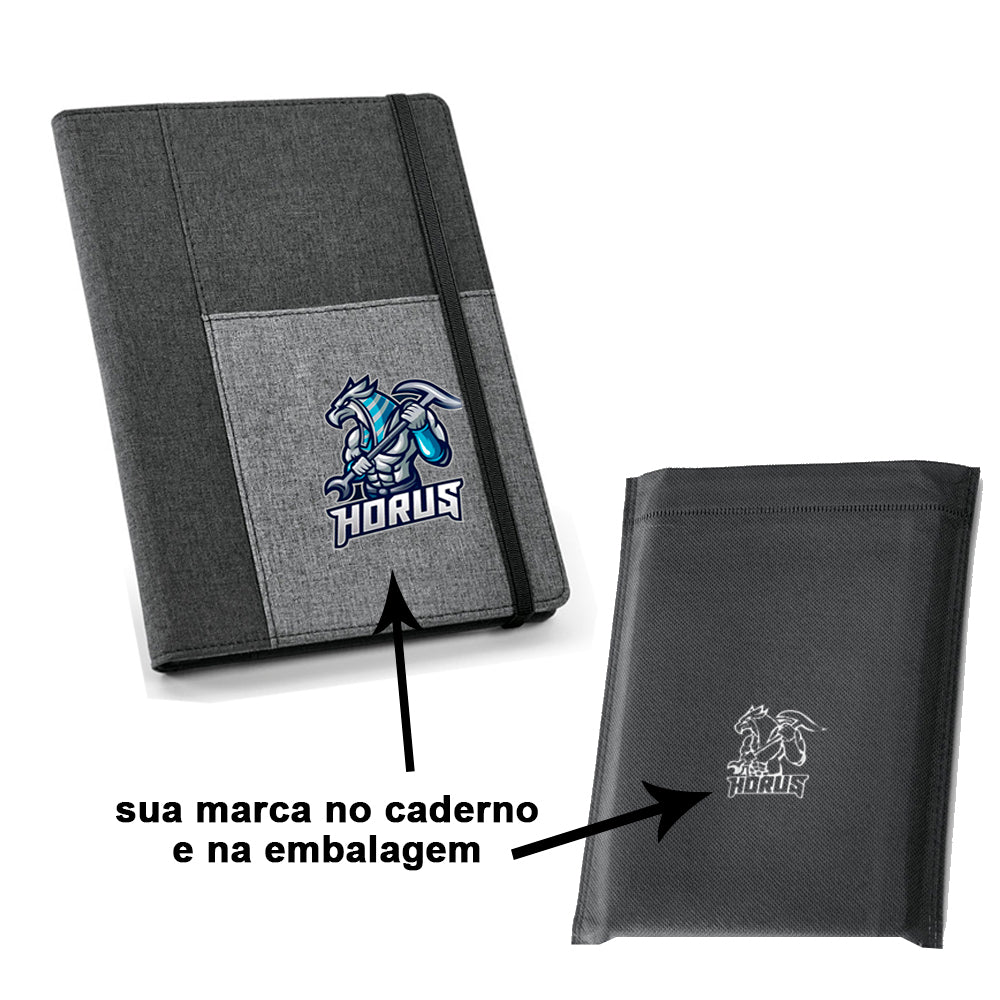 PESSOA - Caderno com Capa em Tecido e Bolso - REF. 93734 & | 16 x 22 cm